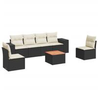 7-delige Loungeset met kussens poly rattan zwart - thumbnail