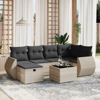 7-delige Loungeset met kussens poly rattan lichtgrijs - thumbnail