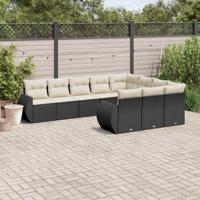 10-delige Loungeset met kussens poly rattan zwart - thumbnail