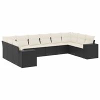 10-delige Loungeset met kussens poly rattan zwart - thumbnail