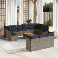 14-delige Loungeset met kussens poly rattan grijs - thumbnail