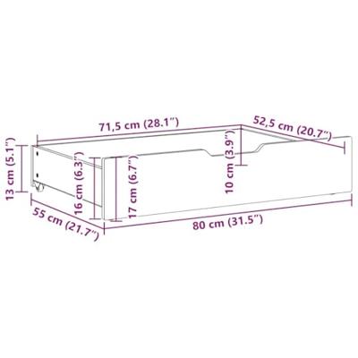 Bedlades 2 st met wieltjes 80x55x16 cm massief grenenhout