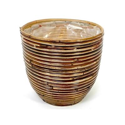 Rotan plantenmand stripe bronze 15x14cm