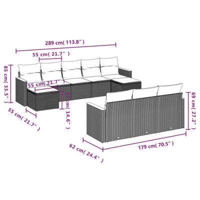 10-delige Loungeset met kussens poly rattan zwart - thumbnail