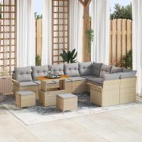 Tuinbankenset met kussen 12 pcs Beige poly rattan - thumbnail