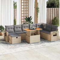 9-delige Loungeset met kussens poly rattan acacia beige - thumbnail