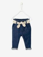 Babyjeans met stoffen riem onbewerkt denim - thumbnail
