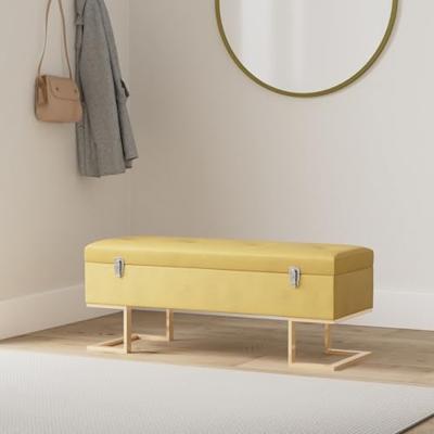 VidaXL Bankje met opbergvak 105 cm fluweel mosterdkleurig VidaXL Bankje met opbergvak 105 cm fluweel mosterdkleurig