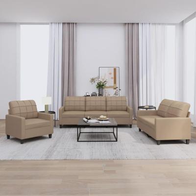 3-delige Loungeset met kussens kunstleer cappuccino