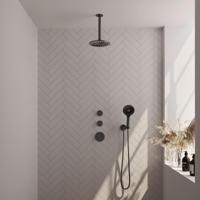 Regendoucheset Inbouw Brauer Gunmetal Carving Thermostatisch 20 cm met Plafondarm en Handdouche 3-Standen Losse Stopkranen Geborsteld Gunmetal Brauer - thumbnail