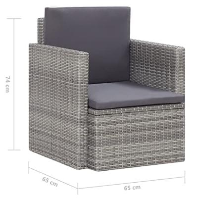Tuinstoel met kussens poly rattan grijs - thumbnail