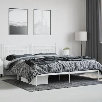 Bedframe met hoofdbord metaal wit 200x200 cm - thumbnail