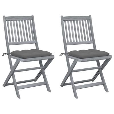 VidaXL Set van 2 klapstoelen met kussens, gemaakt van massief acaciahout.