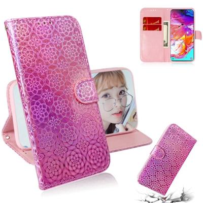 Voor Galaxy A70 effen kleur kleurrijke magnetische Buckle horizontale Flip PU lederen draagtas met houder & kaartsleuven & portemonnee & Lanyard (roze