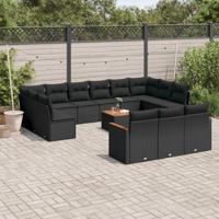 14-delige Loungeset met kussens poly rattan zwart - thumbnail