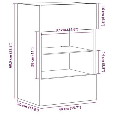 Tv-wandmeubels met LED 2 st 40x30x60,5 cm oud houtkleurig