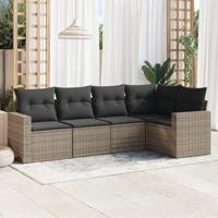 5-delige Loungeset met kussens poly rattan grijs - thumbnail
