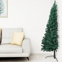 VidaXL Kunstkerstboom met standaard half 210 cm pvc groen - thumbnail