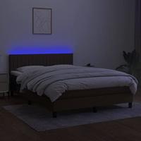 Boxspring met matras en LED stof donkerbruin 140x200 cm - thumbnail