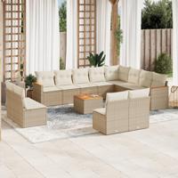 13-delige Loungeset met kussens poly rattan beige - thumbnail