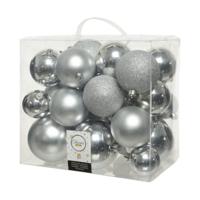 Decoris kerstballen set Plastic 26st zilver 6-8-10cm - thumbnail