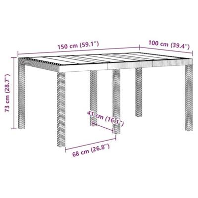 Tuintafel 150x100x73 cm poly rattan wit