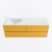 MONDIAZ VICA 140cm badmeubel onderkast Ocher 4 lades. Wastafel CLOUD links zonder kraangat, kleur Talc. - thumbnail