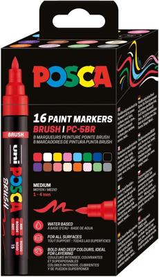 Uni Posca paintmarker PC-5BR, 1 - 4 mm, penseel punt, blister van 16 stuks Uni Posca paintmarker PC-5BR, 1 - 4 mm, penseel punt, blister van 16 stuks