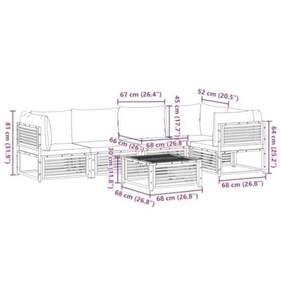 6-delige Loungeset met kussens massief acaciahout