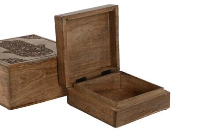 Doos-Juwelenkistje Home ESPRIT Natuurlijk Mangohout 18 x 18 x 9 cm (2 Onderdelen)