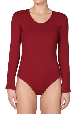 J&C body lange mouw katoen - bodystocking dames - diepe ronde hals - Witte body - zwarte body