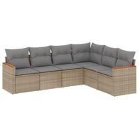 6-delige Loungeset met kussens poly rattan gemengd beige - thumbnail