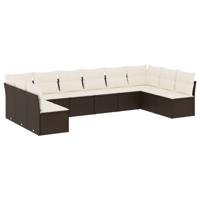 10-delige Loungeset met kussens poly rattan bruin - thumbnail