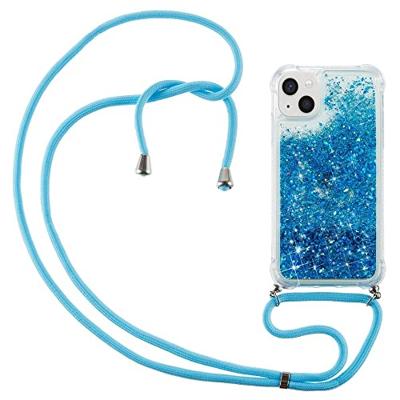 Lunso - Backcover hoes met koord - iPhone 14 Plus - Glitter Blauw