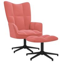 Relaxstoel met voetenbank fluweel roze - thumbnail