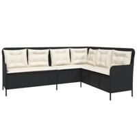 2-delige Loungeset met kussens poly rattan zwart - thumbnail