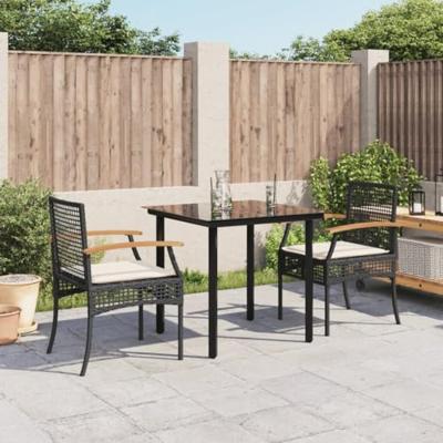 3-delige Tuinset met kussens poly rattan zwart