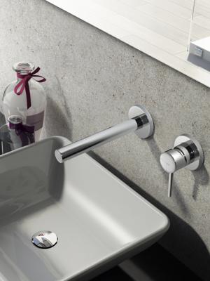 Wastafelmengkraan Hotbath Buddy Inbouw 3+3 Inbouwsysteem 1-hendel Uitloop Recht 17 cm Geborsteld Nikkel