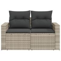 Tuinbank 2-zits met kussens poly rattan lichtgrijs - thumbnail