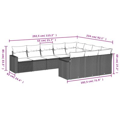 11-delige Loungeset met kussens poly rattan bruin