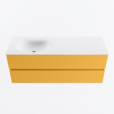 MONDIAZ VICA 130cm badmeubel onderkast Ocher 2 lades. Wastafel MOON links 1 kraangat, kleur Talc.