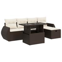 6-delige Loungeset met kussens poly rattan bruin - thumbnail