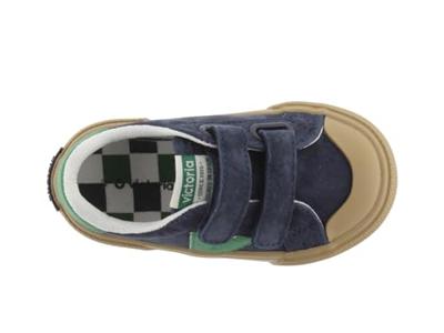 Kinderbaskets van leer en contrast met klittenband VICTORIA marineblauw