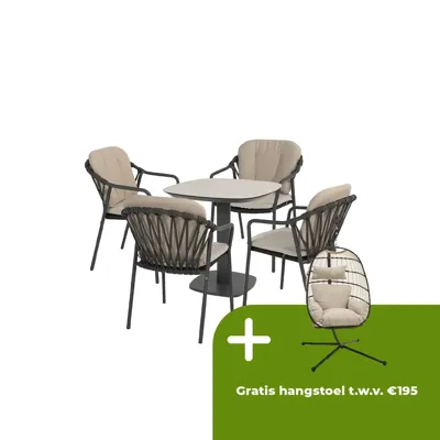 Manolo tafel 75x75x75 cm met 4 Manitoba stoelen Antraciet Manolo tafel 75x75x75 cm met 4 Manitoba stoelen Antraciet