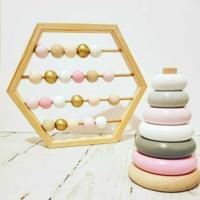 Natuurlijke houten Abacus kralen ambachtelijke baby vroege leren educatieve speelgoed baby kamer decor (Macaron) - thumbnail