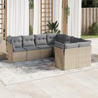 8-delige Loungeset met kussens poly rattan beige - thumbnail