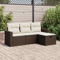4-delige Loungeset met kussens poly rattan bruin - thumbnail
