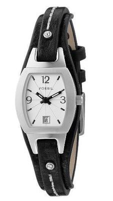 Horlogeband Fossil JR9759 Onderliggend Leder Zwart 7mm