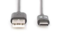 Digitus AK-300154-010-S USB-kabel USB 2.0 USB-C stekker, USB-A stekker 1.00 m Zwart Flexibel - thumbnail