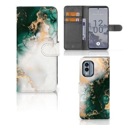 Bookcase voor Nokia X30 Marmer Groen Bookcase voor Nokia X30 Marmer Groen